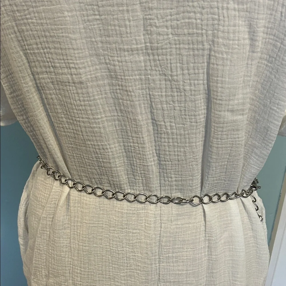 Chico's Metallic Silver and Olive Green Circular Link Belt